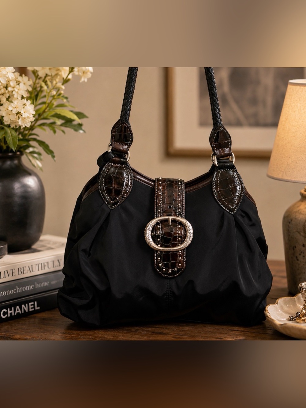 Brighton Shelly Microfiber and leather Shoulder Handbag